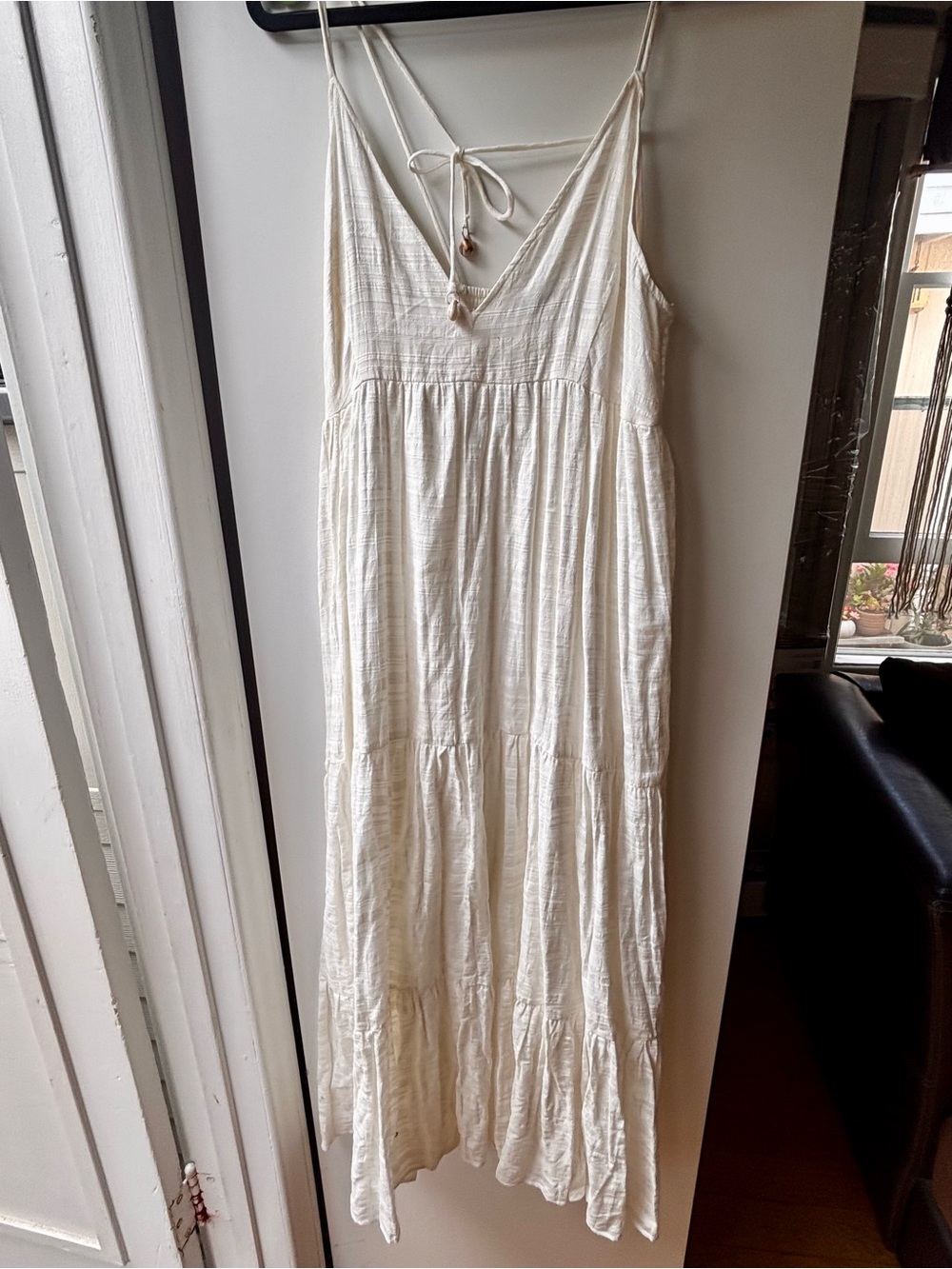 Zara White  Tiered Tie-Back Maxi Dress -Large